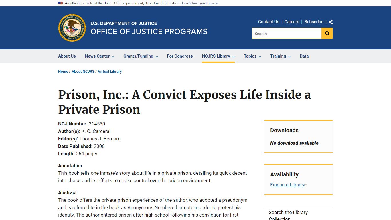 Prison, Inc.: A Convict Exposes Life Inside a Private Prison